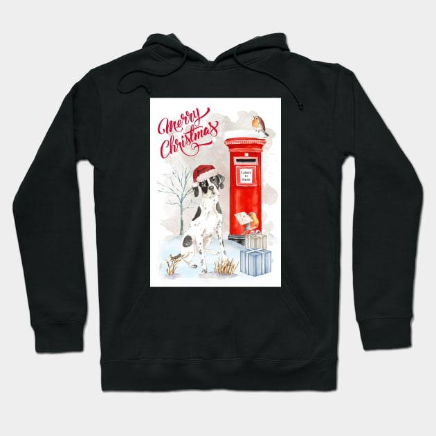 Pointer Dog Merry Christmas Santa Dog Hoodie by Puppy Eyes